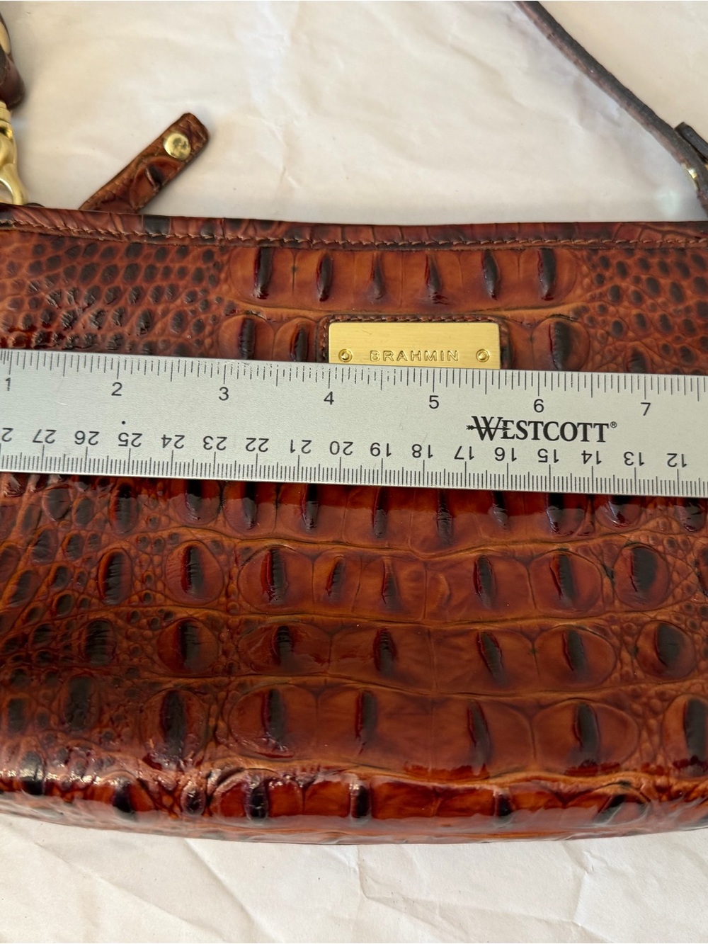 Brahmin Brown Croc-Embossed hand held with Gold Hardware 9x5x2 - Picture 10 of 13